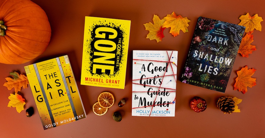 Image of four books from the Electric Monkey YA list: The Last Girl by Goldy Moldavsky, Gone by Michael Grant, A Good Girl's Guide to Murder by Holly Jackson and Dark and Shallow Lies by Ginny Myers Sain